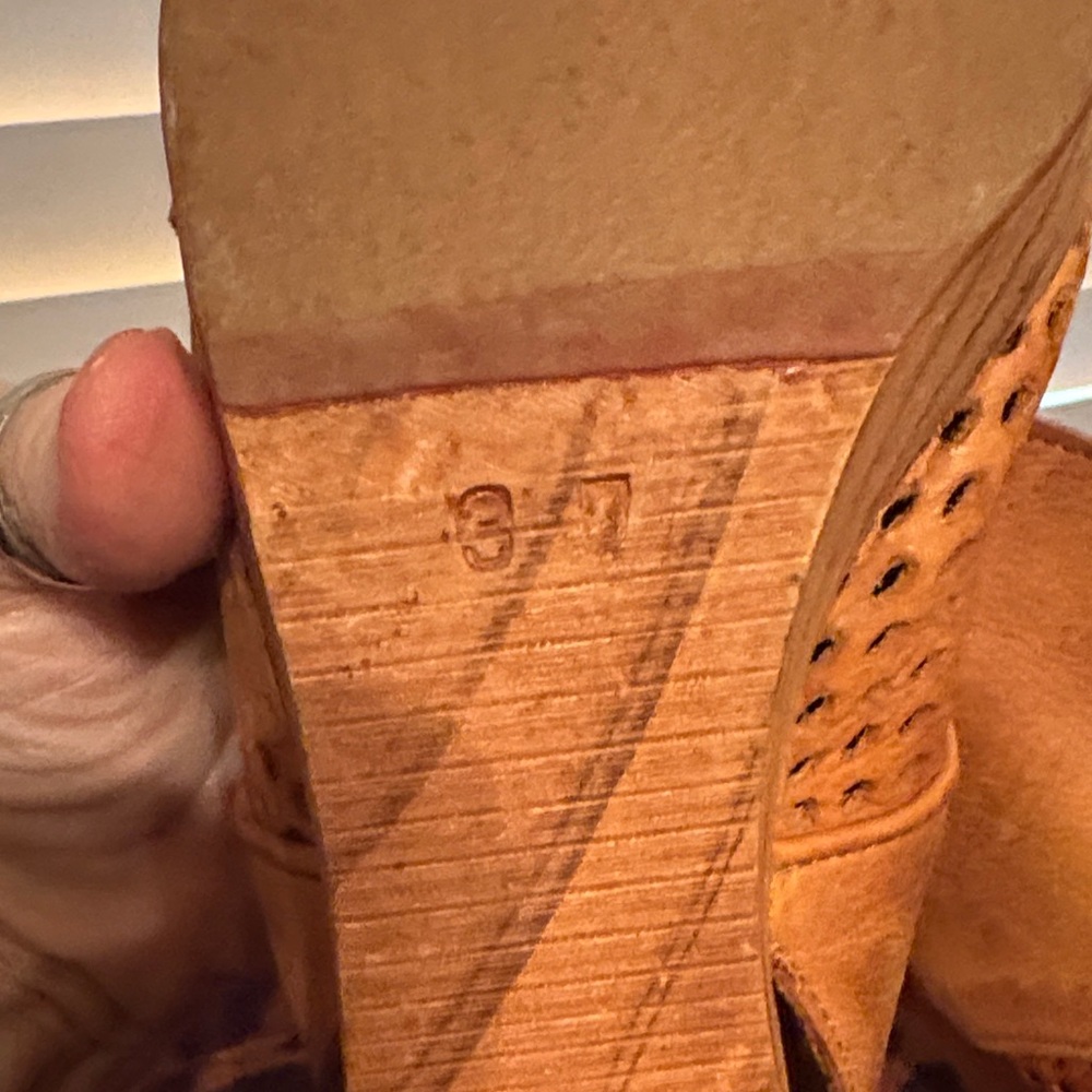 Free People Luggage Tan Leather w/Wood Platform Sandals - Picture 7 of 8